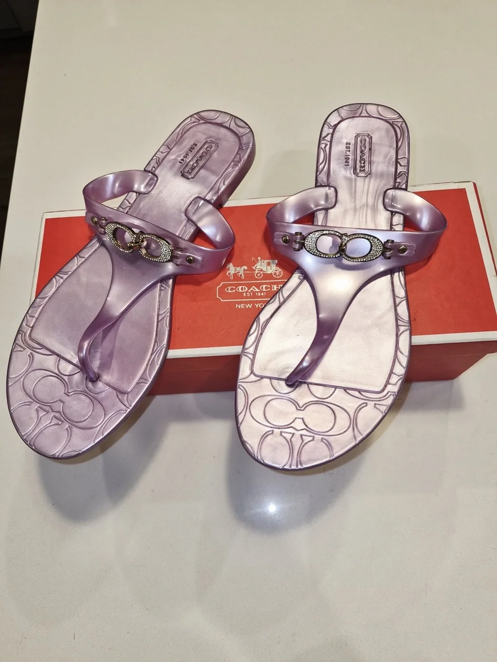 Coach Women's Lavender Jelly Thong Sandals with Signature Hardware size 9